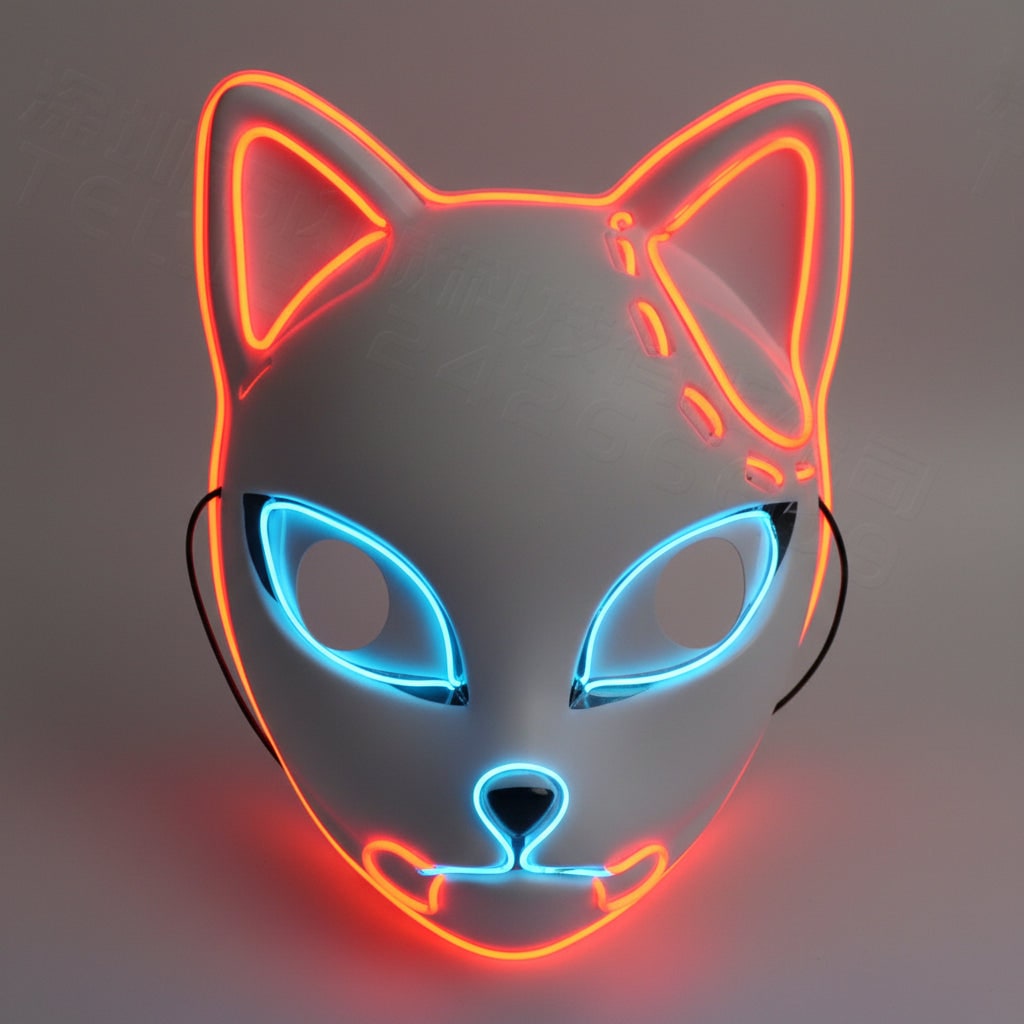 Halloween LED Fox Kitsune Mask with Light-Up Japanese Demon Design for Cosplay Party Costume