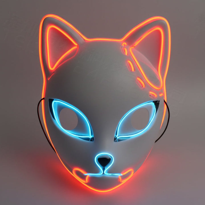 Halloween LED Fox Kitsune Mask with Light-Up Japanese Demon Design for Cosplay Party Costume