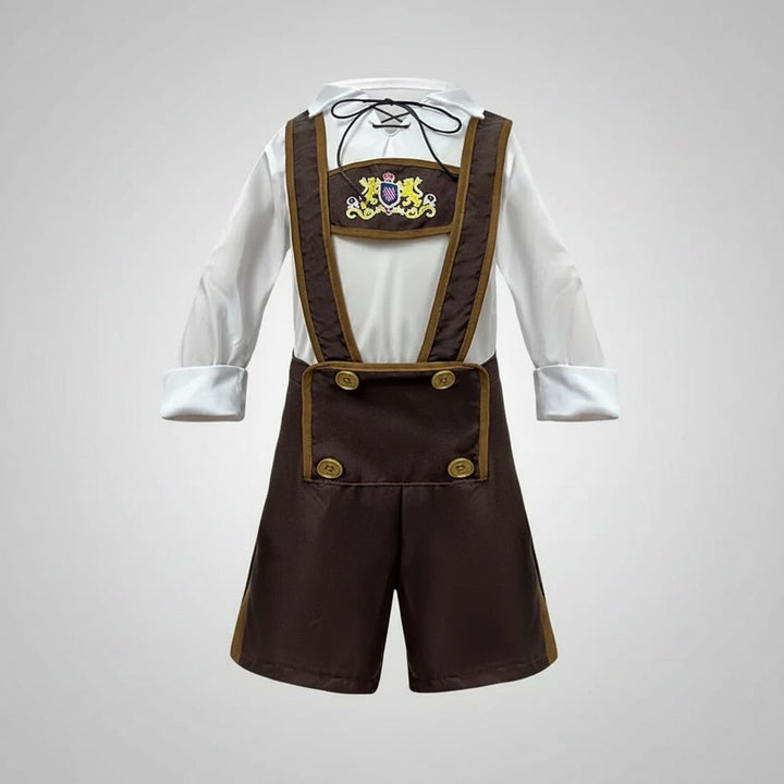 Men's Halloween Oktoberfest Costume Outfit with Lederhosen Dirndl Suspenders and Lace-Up Corset Bodice