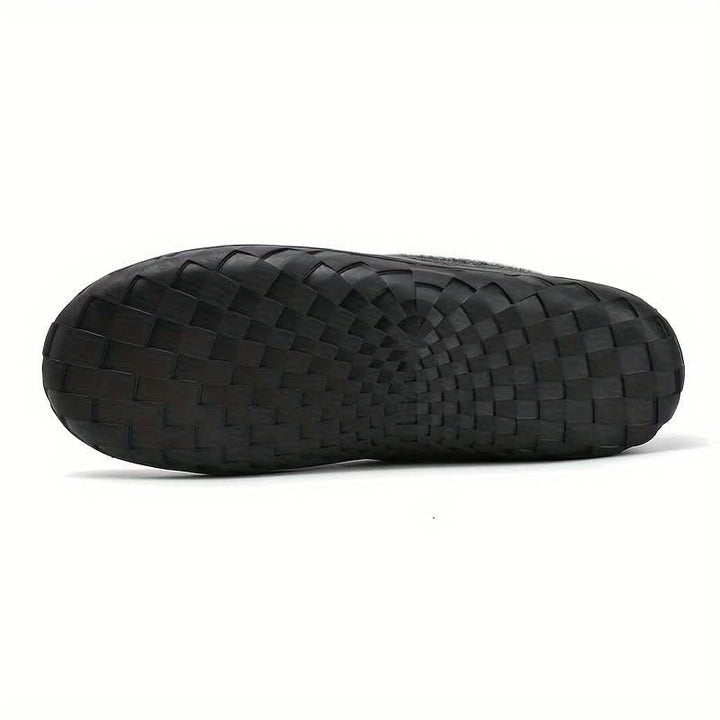 Mens House Slippers Moccasin Slip-On Fleece Rubber Sole Suede Warm