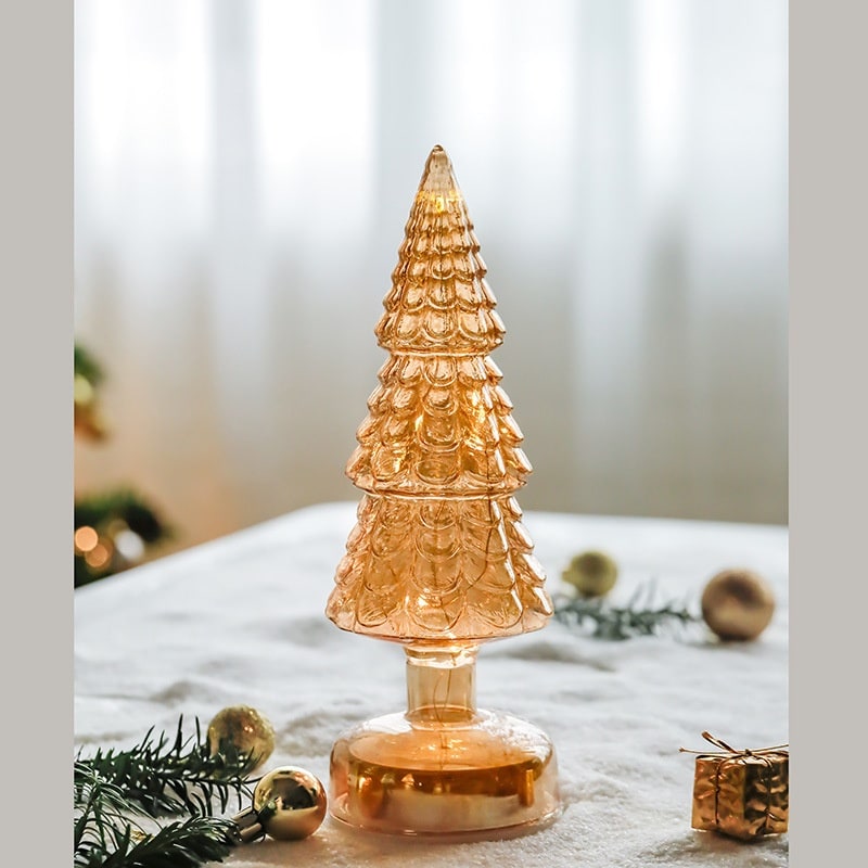 Pre Lit Glass Tabletop Christmas Tree with LED Lights and Star Topper