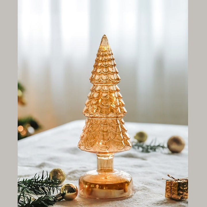 Pre Lit Glass Tabletop Christmas Tree with LED Lights and Star Topper