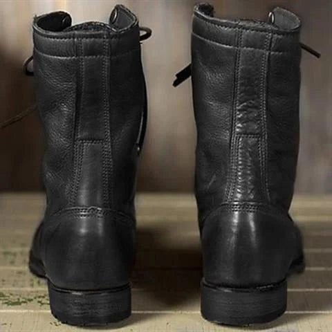 Lace-Up Mid-Calf Boots with Stacked Heel