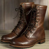 Lace-Up Mid-Calf Boots with Stacked Heel