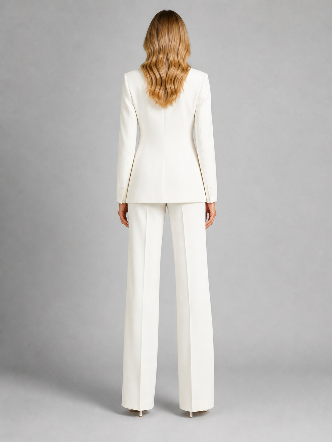 Women's Two-Piece Trouser Suit with Blazer and Wide-Leg Trousers.