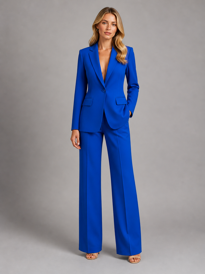 Women's Two-Piece Trouser Suit with Blazer and Wide-Leg Trousers