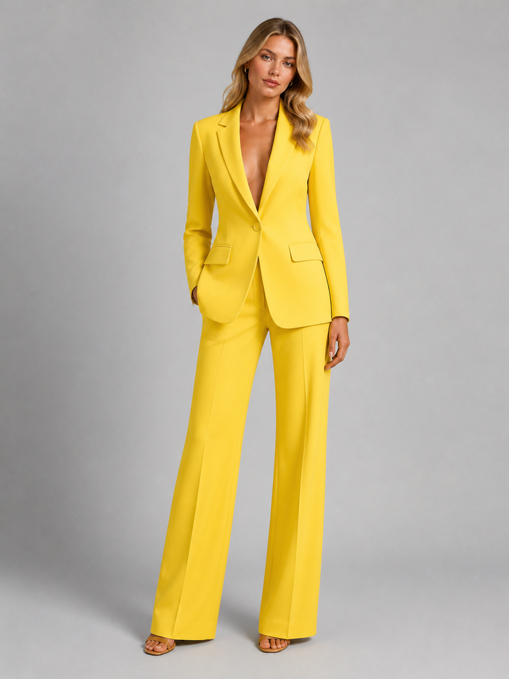Women's Two-Piece Trouser Suit with Blazer and Wide-Leg Trousers