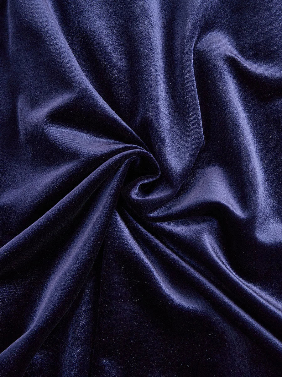 Navy Long-Sleeve Velvet Midi Dress