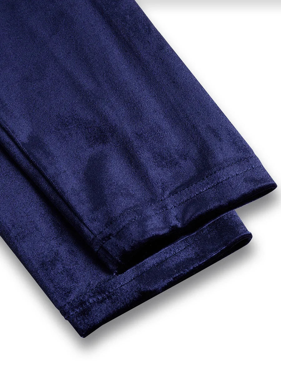 Navy Long-Sleeve Velvet Midi Dress