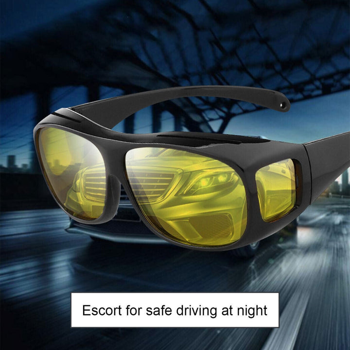 Night Driving Glasses with Yellow Polarized Wraparound Lenses and Storage Case, Worn Over Prescription Glasses