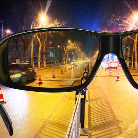 Night Driving Glasses with Yellow Polarized Wraparound Lenses and Storage Case, Worn Over Prescription Glasses