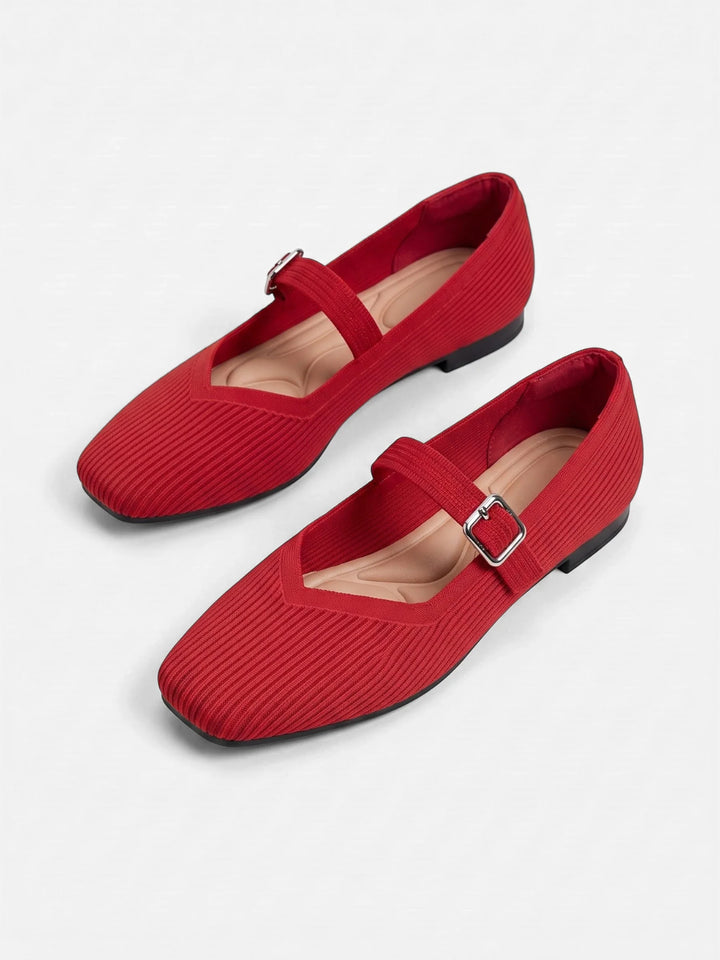 Women's Knit Mary Jane Ballet Flats with Square Toe