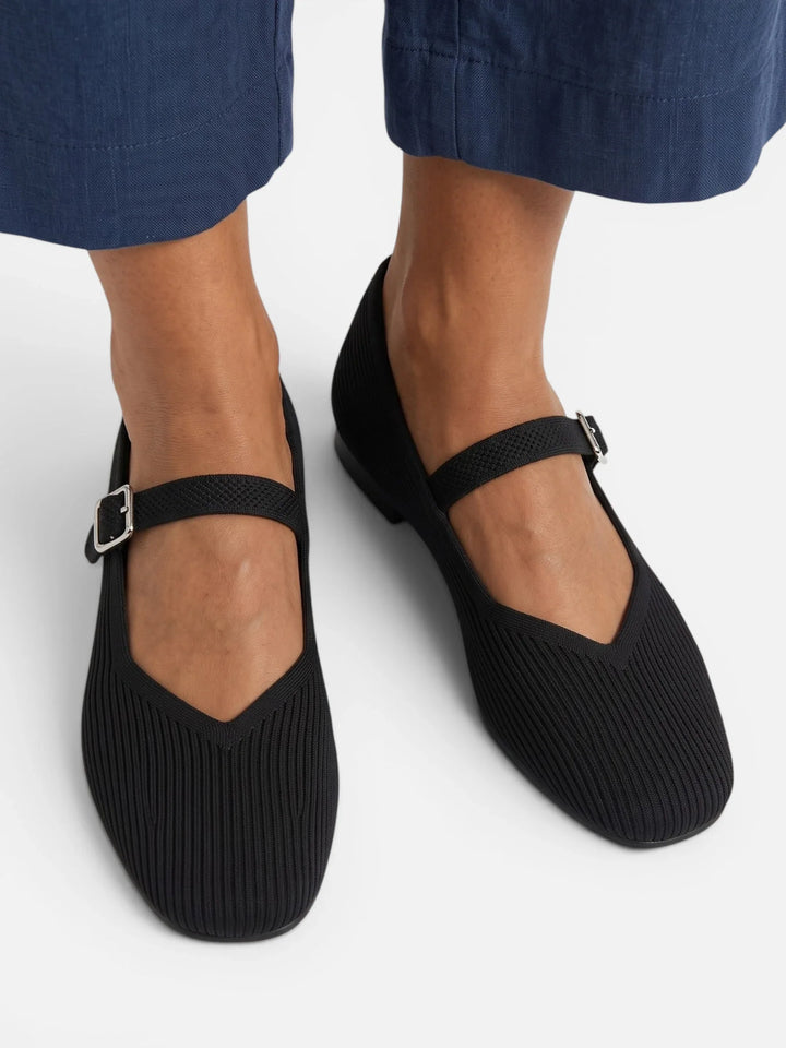 Women's Knit Mary Jane Ballet Flats with Square Toe