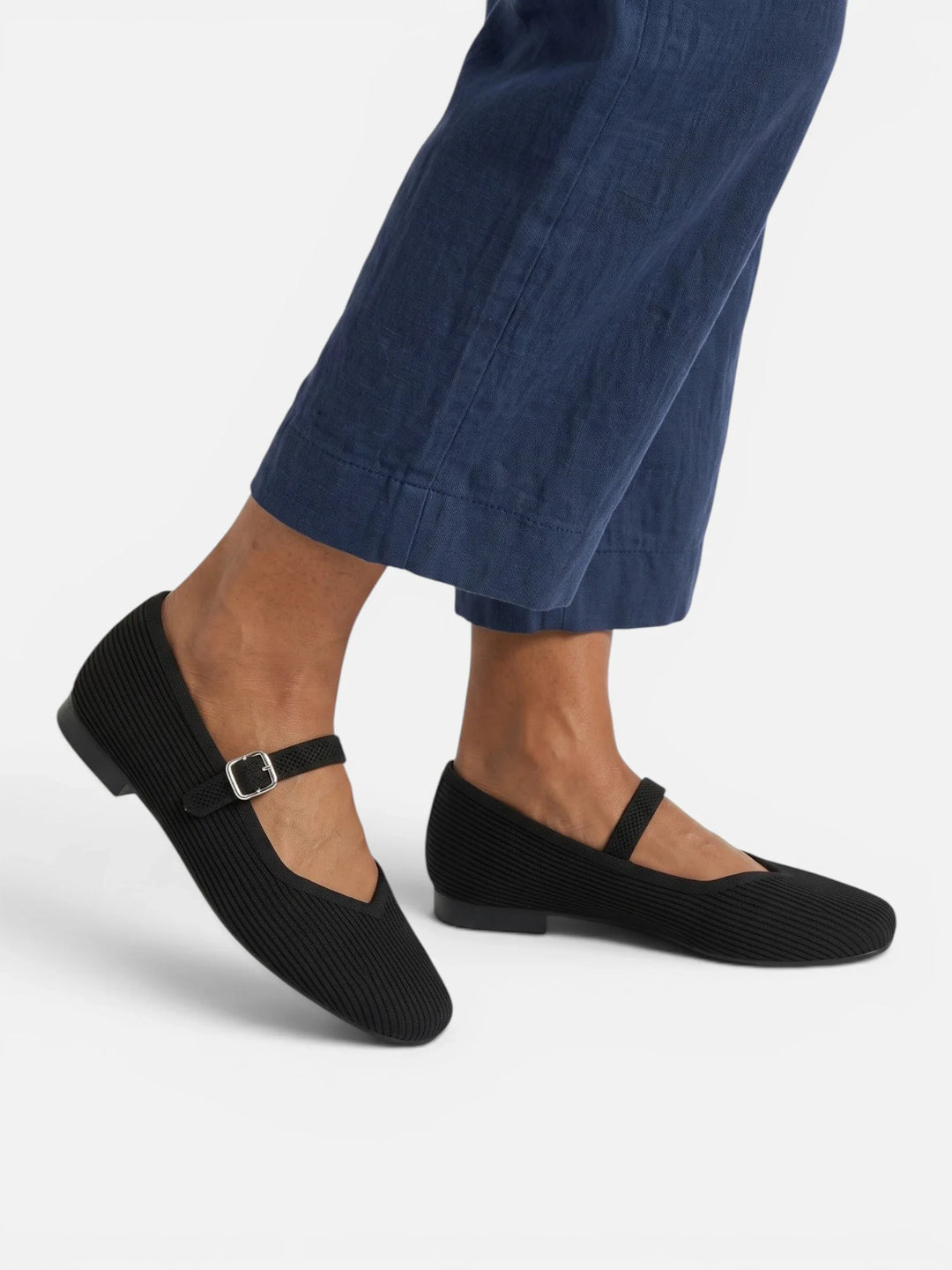 Women's Knit Mary Jane Ballet Flats with Square Toe