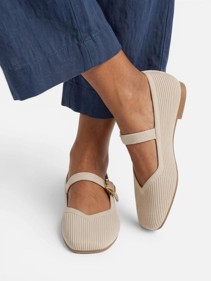 Women's Knit Mary Jane Ballet Flats with Square Toe