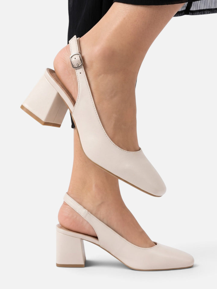 Women's Leather Square-Toe Slingback Court Shoes with Block Heel