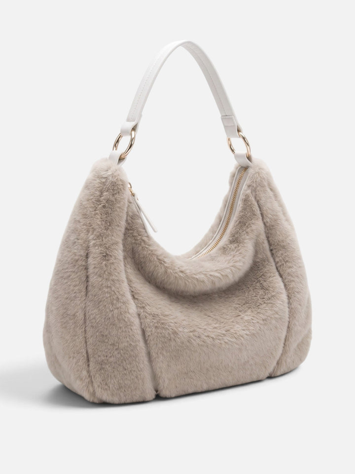 Women's Zip-Top Faux Fur Hobo Bag