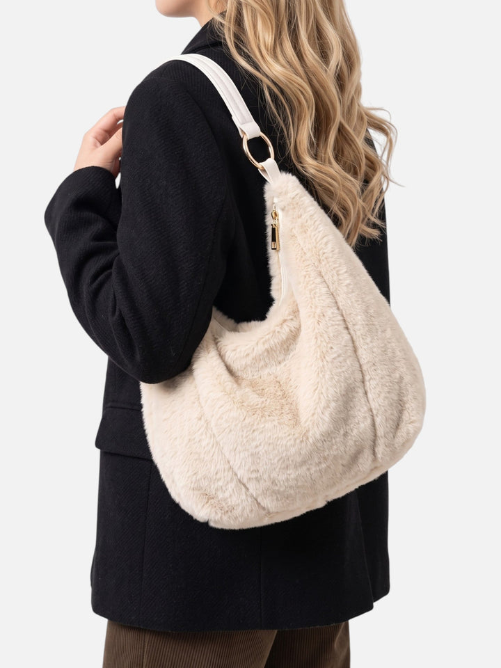 Women's Zip-Top Faux Fur Hobo Bag