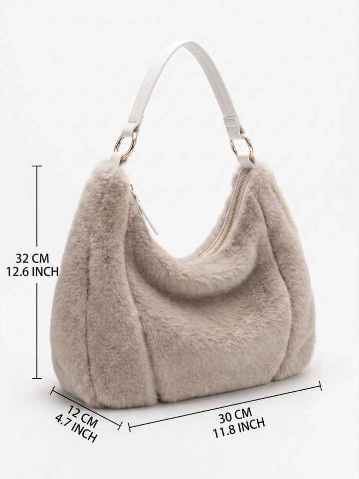 Women's Zip-Top Faux Fur Hobo Bag