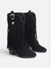Women's Faux Suede Studded Fringe Cowboy Boots