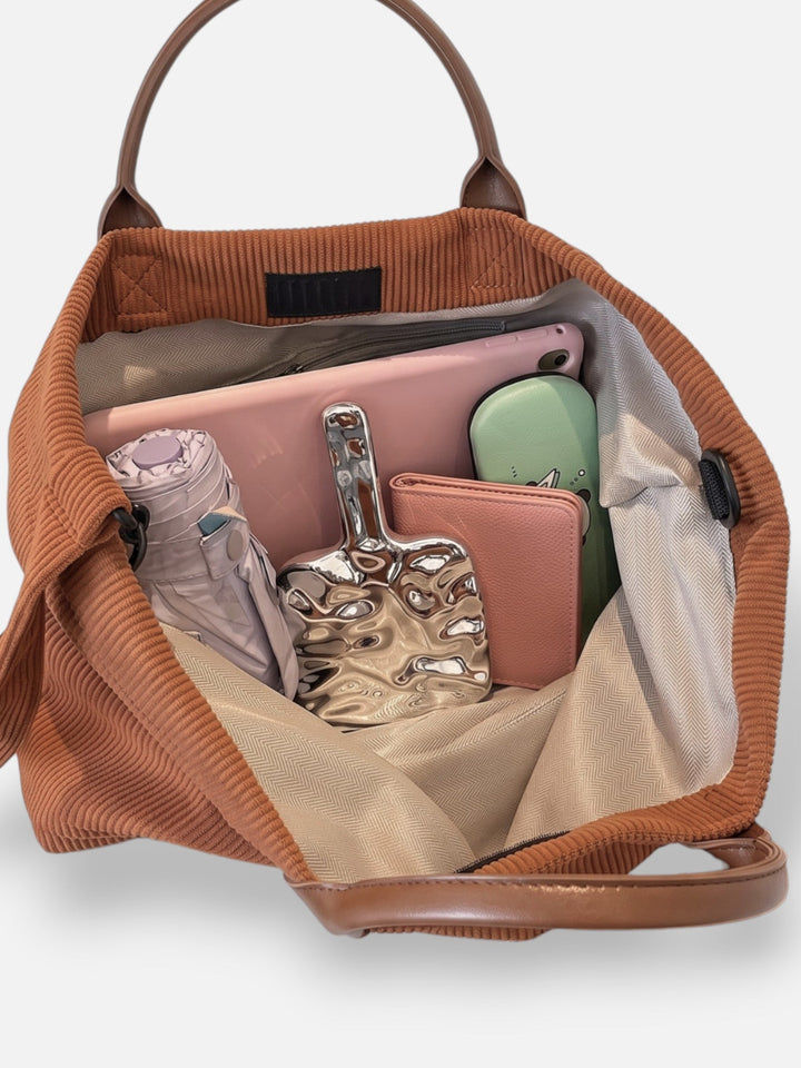 Women's Corduroy Tote Bag with Lettering