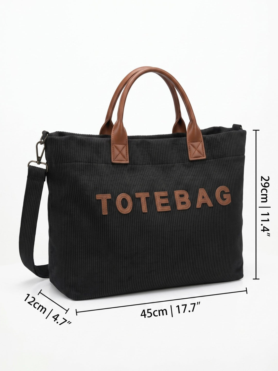 Women's Corduroy Tote Bag with Lettering