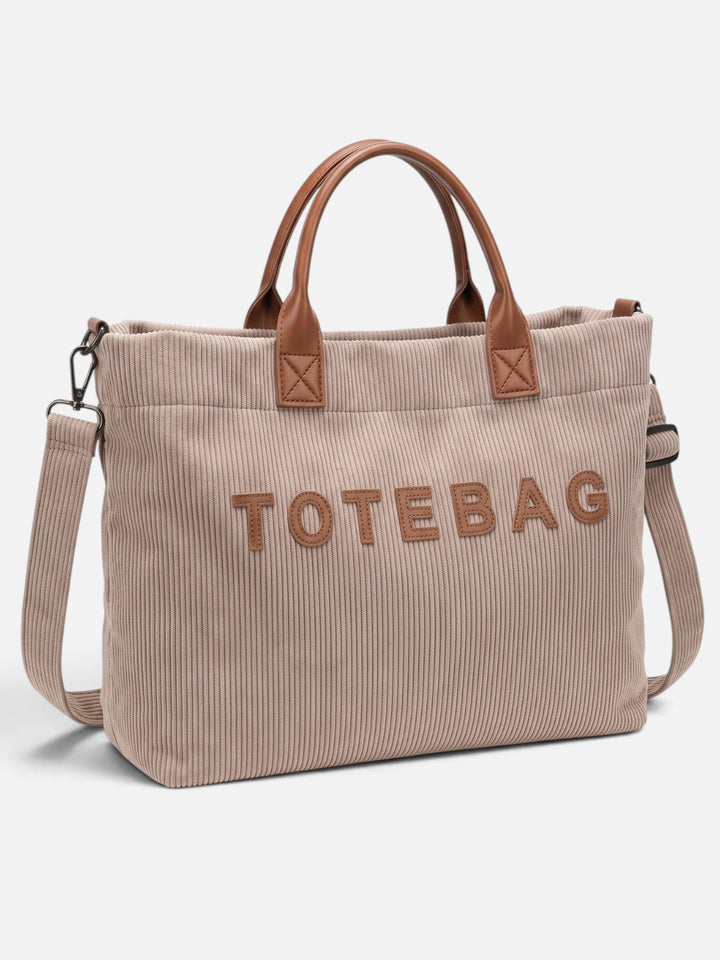 Women's Corduroy Tote Bag with Lettering