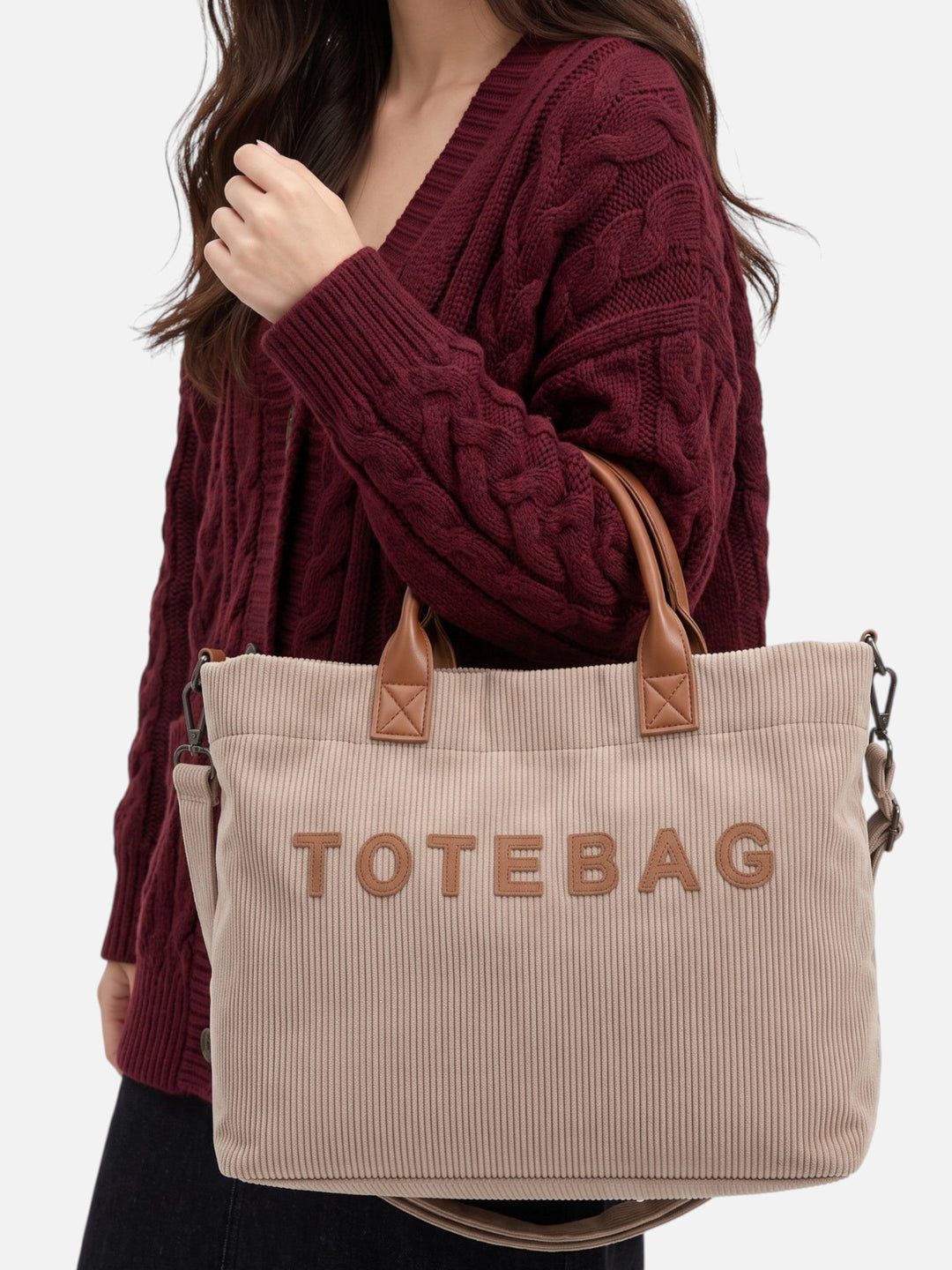 Women's Corduroy Tote Bag with Lettering