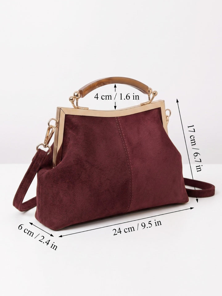 Women's Suede-Effect Crossbody Bag with Gold Clasp