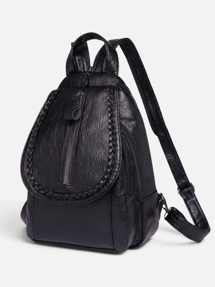 Women's Woven Leather Mini Backpack with Shoulder Strap