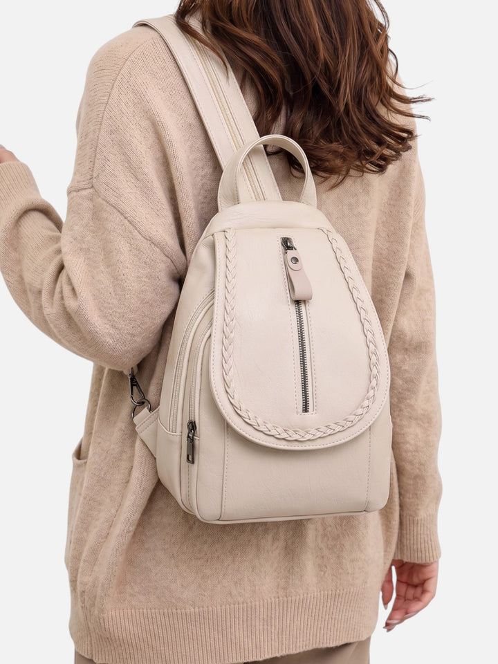 Women's Woven Leather Mini Backpack with Shoulder Strap