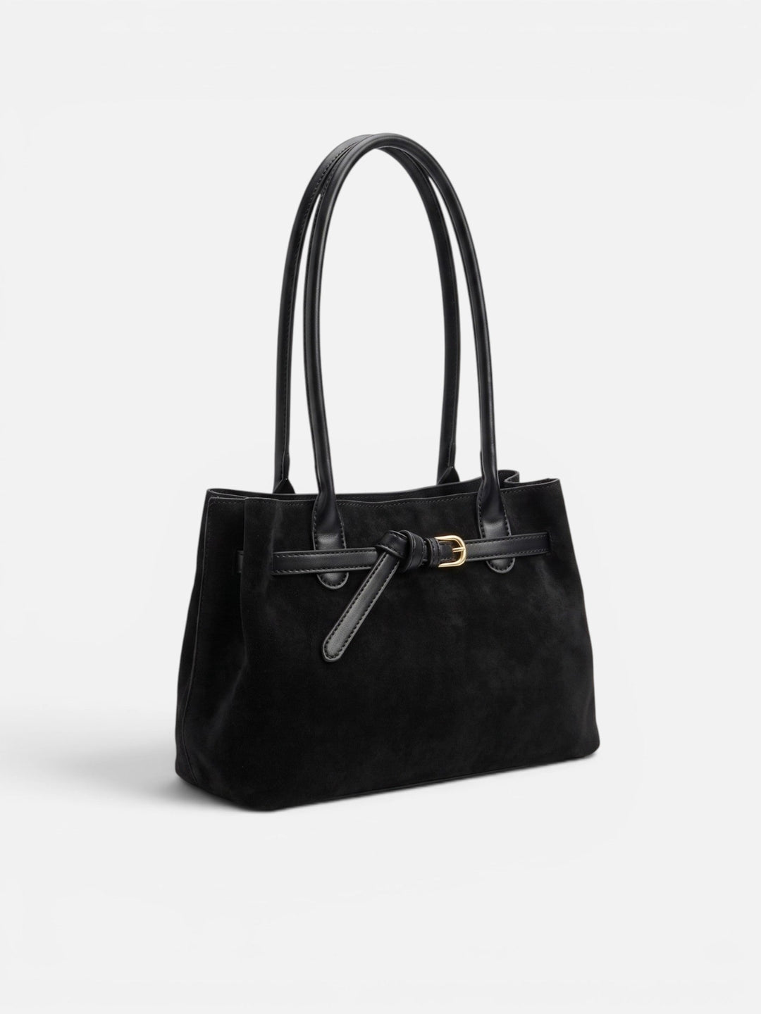 Women's Suede Tote Bag with Handles and Buckle