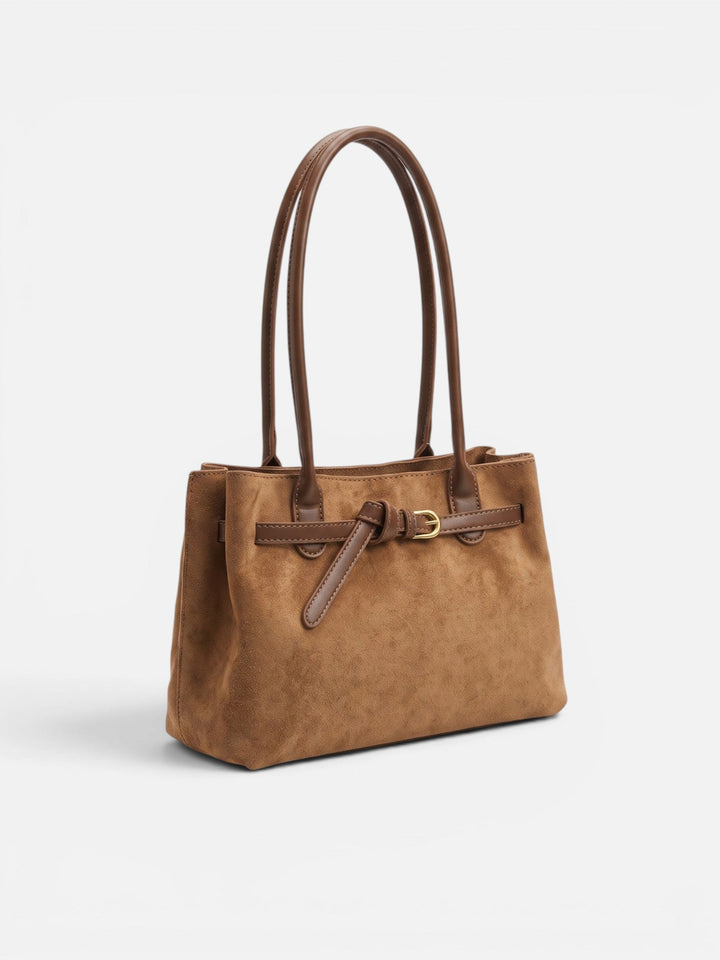 Women's Suede Tote Bag with Handles and Buckle