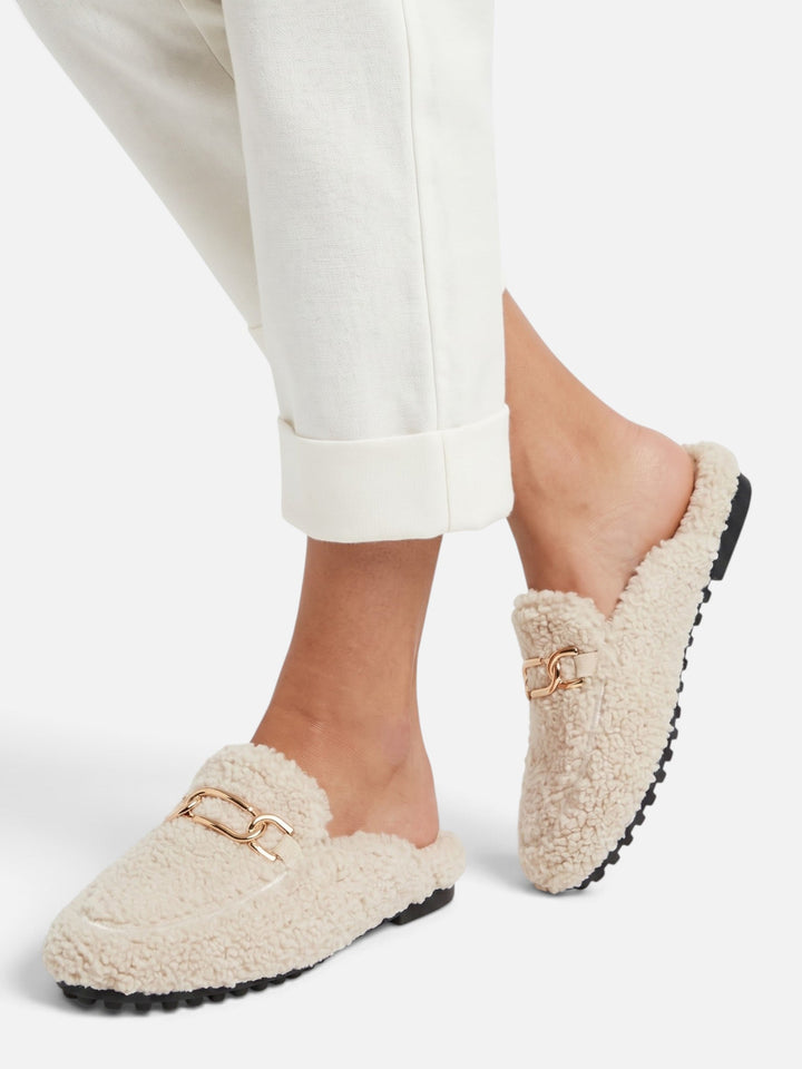 Women's Sherpa Loafer Mules with Chain