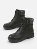 Women's Leather Combat Ankle Boots with Knit Panel