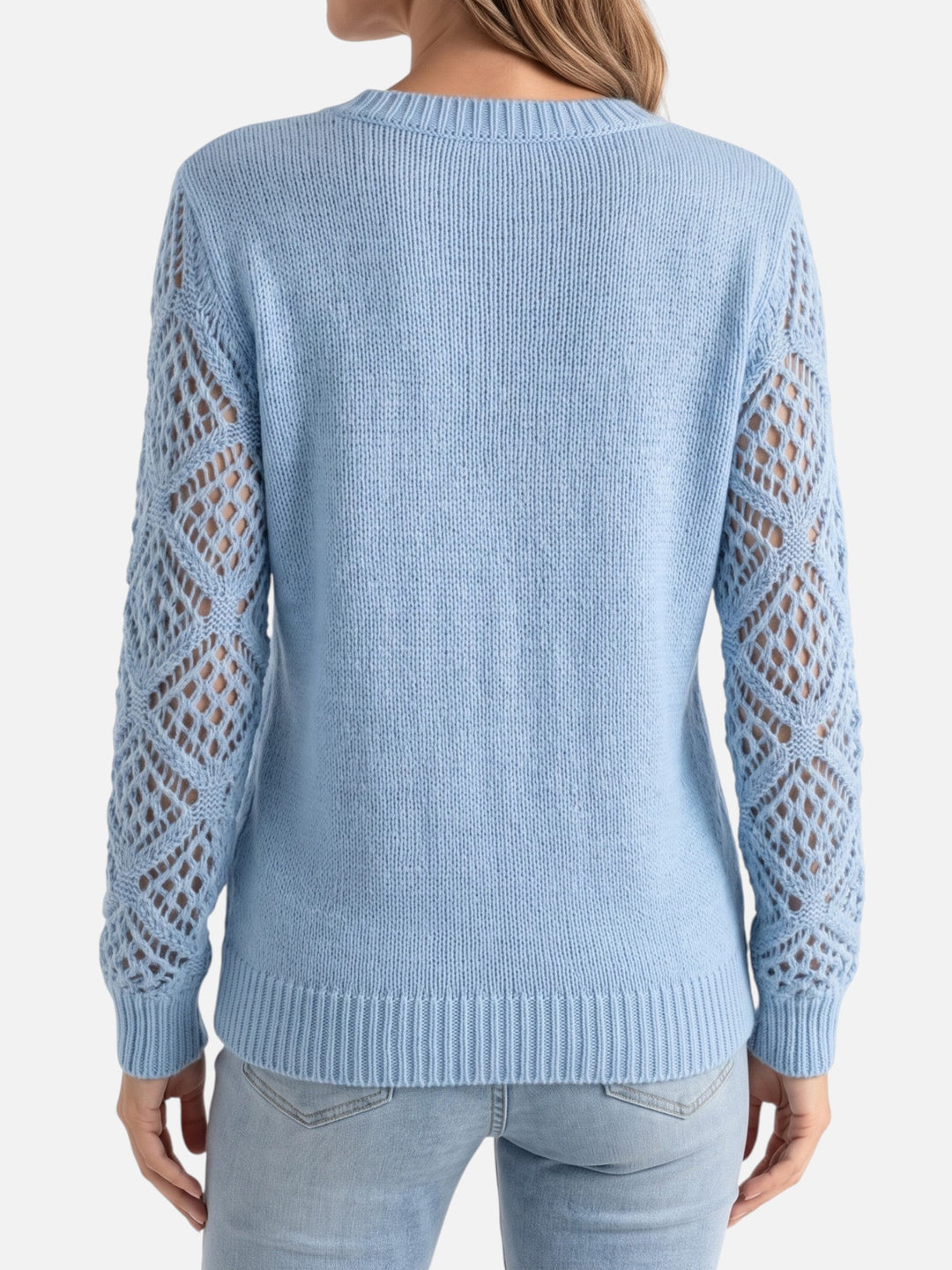 Women's V-Neck Jumper with Crochet-Style Knit