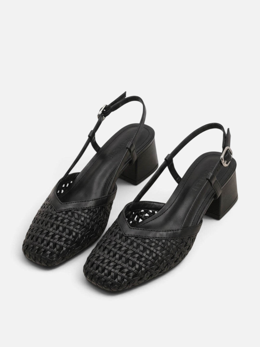 Women's Woven Slingback Court Shoes with Block Heel