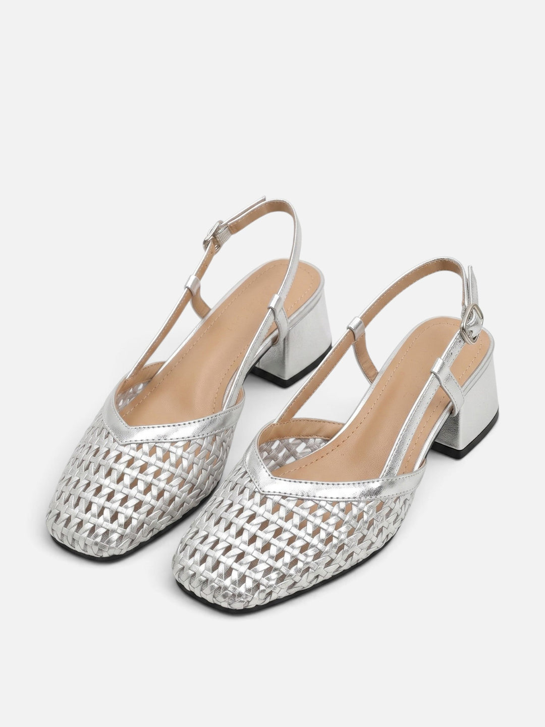Women's Woven Slingback Court Shoes with Block Heel