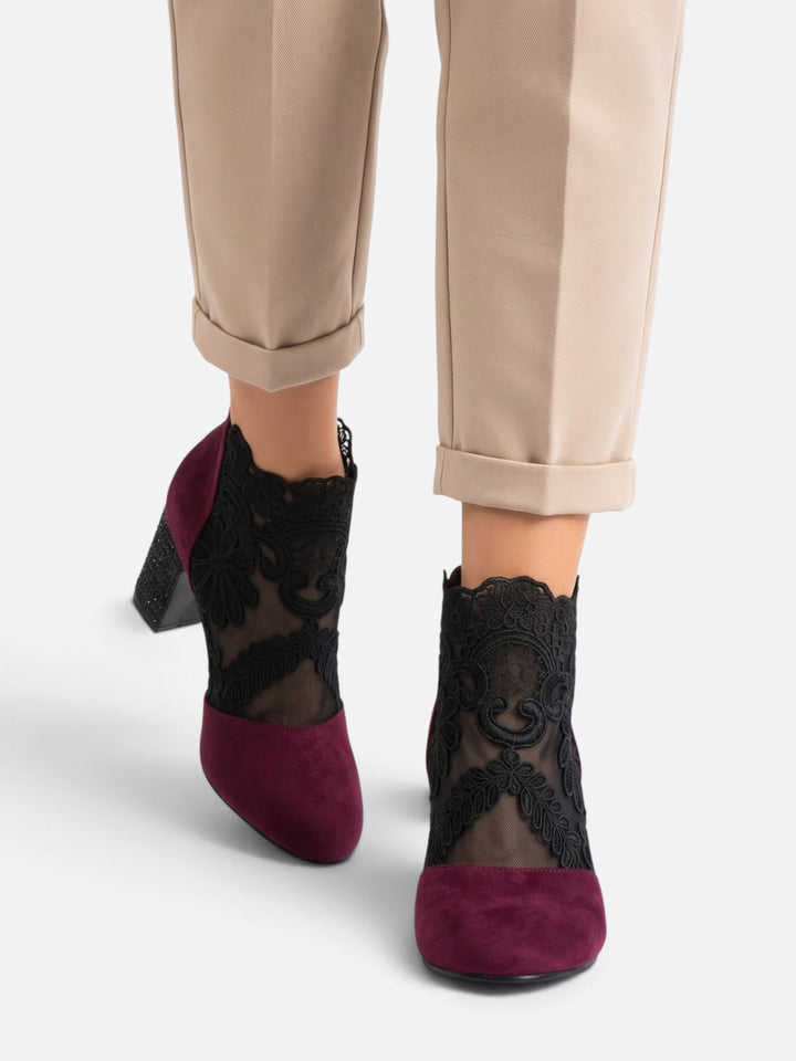 Women's Lace Ankle Boots with Rhinestone Heel