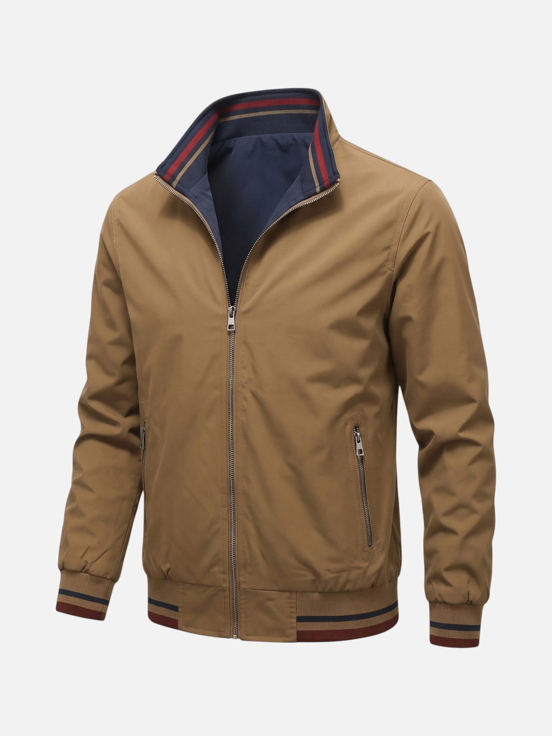 Men's Zip-Up Harrington Jacket with Stripes