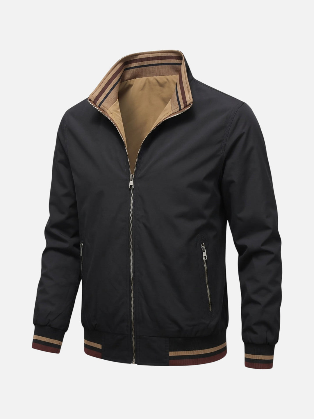 Men's Zip-Up Harrington Jacket with Stripes