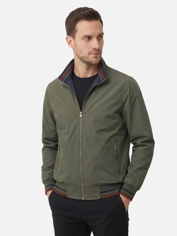 Men's Zip-Up Harrington Jacket with Stripes