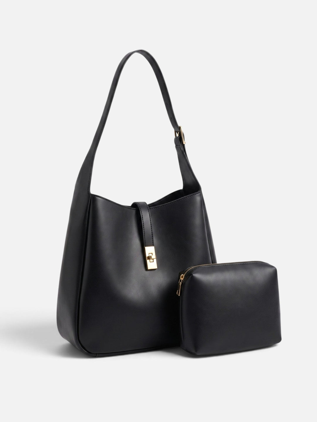 Women's Leather Hobo Bag with Twist Lock and Pouch