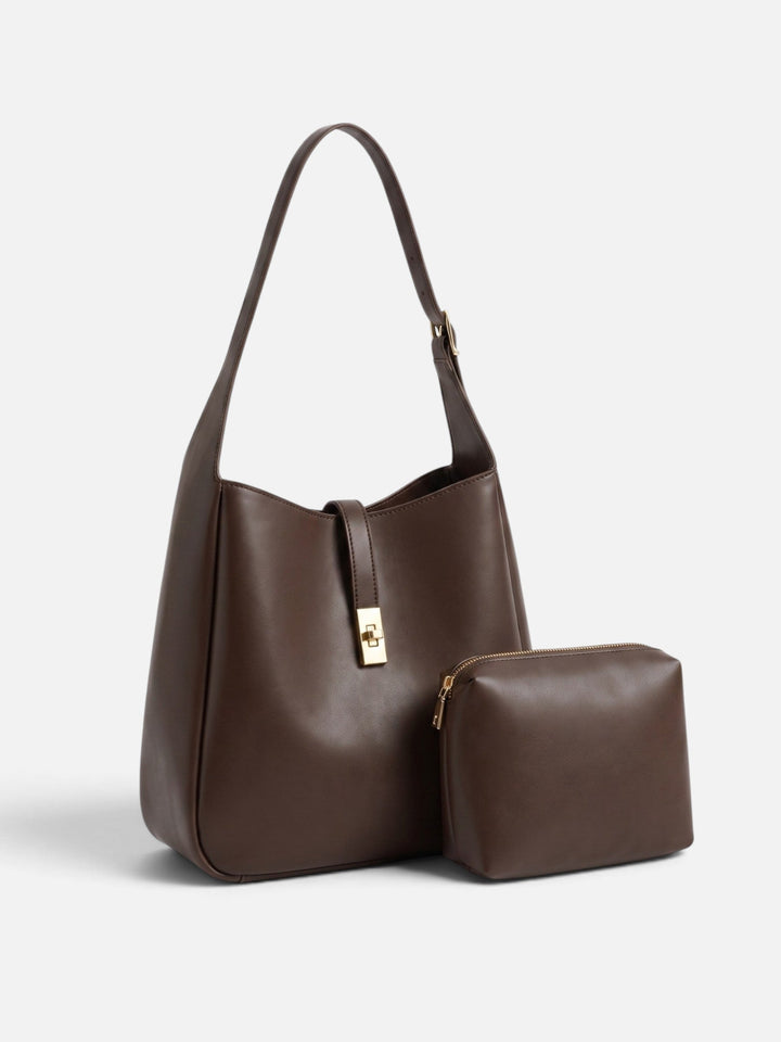 Women's Leather Hobo Bag with Twist Lock and Pouch