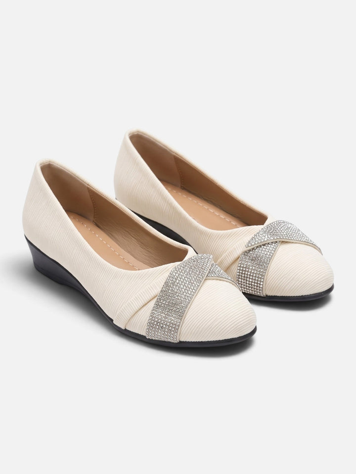 Women's Faux Suede Ballet Flats with Rhinestone Bow