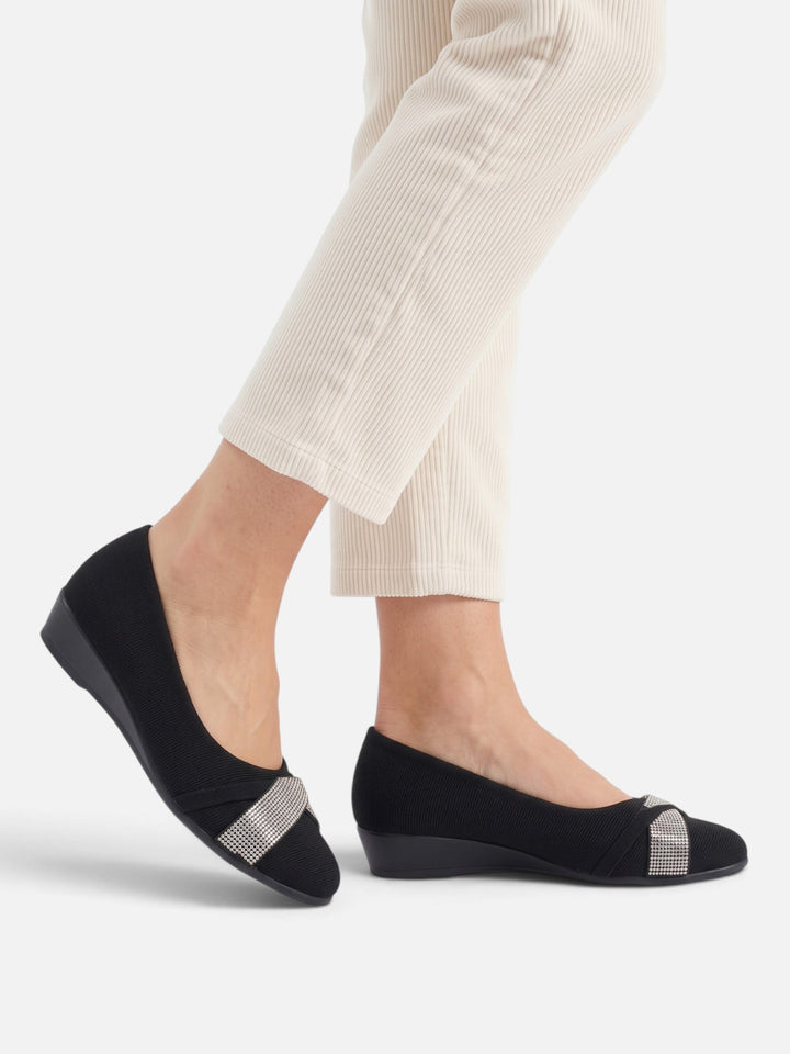 Women's Faux Suede Ballet Flats with Rhinestone Bow