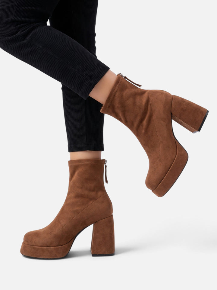 Women's Faux Suede Platform Ankle Boots with Block Heel