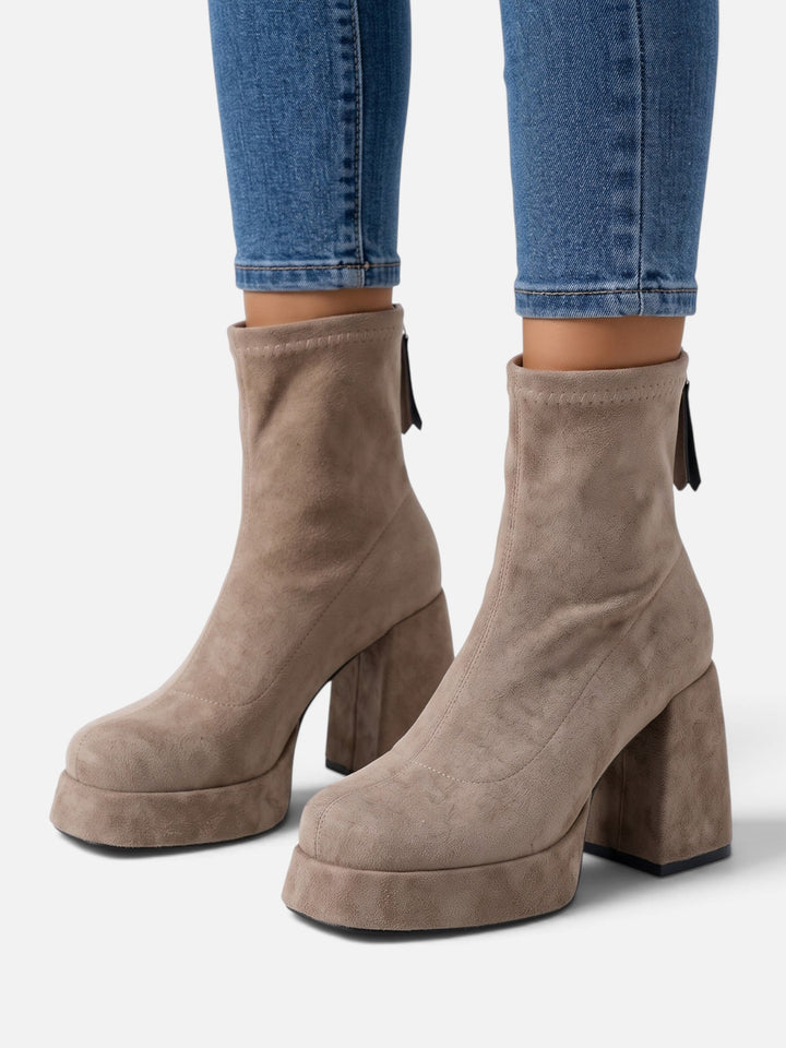 Women's Faux Suede Platform Ankle Boots with Block Heel