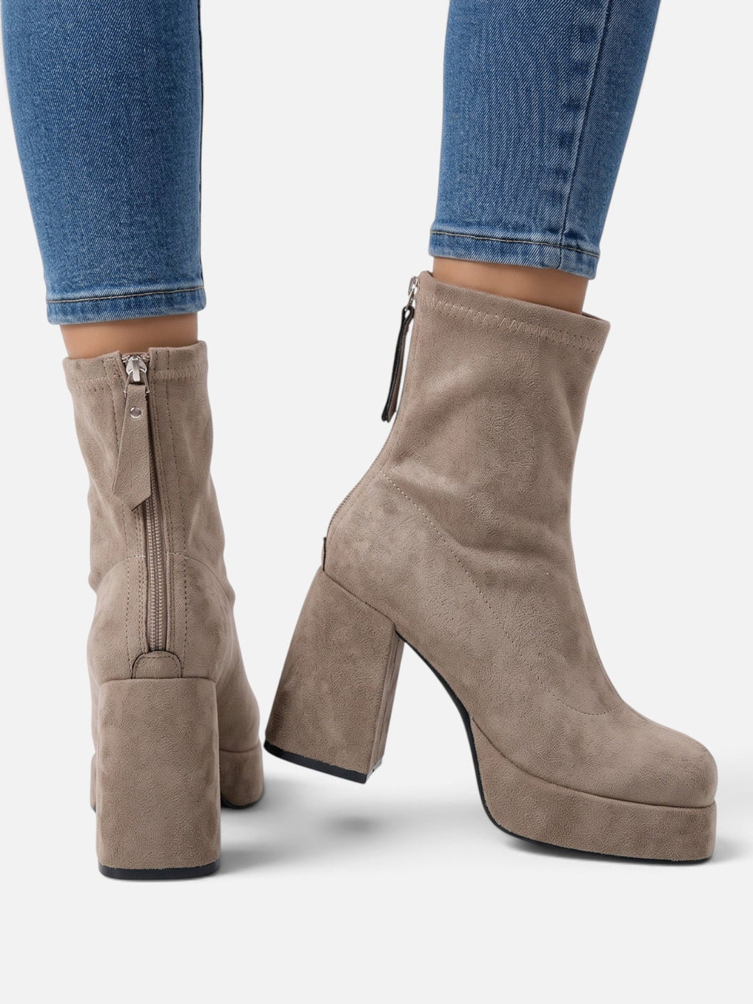 Women's Faux Suede Platform Ankle Boots with Block Heel