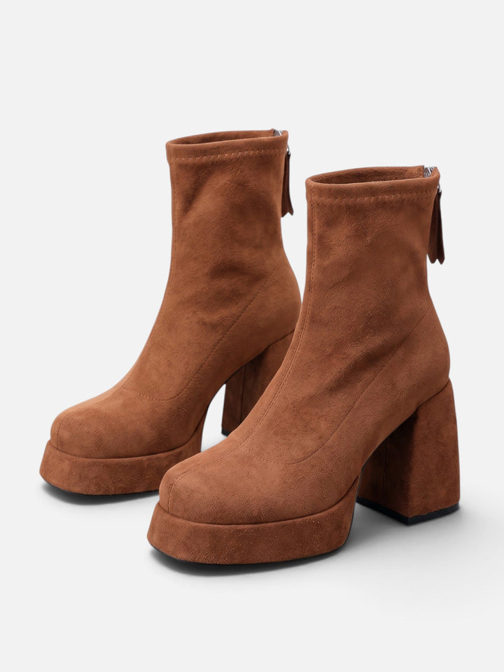 Women's Faux Suede Platform Ankle Boots with Block Heel